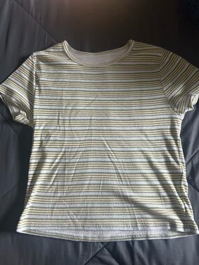 BDG Olive Green and White Striped Short Sleeve Tee